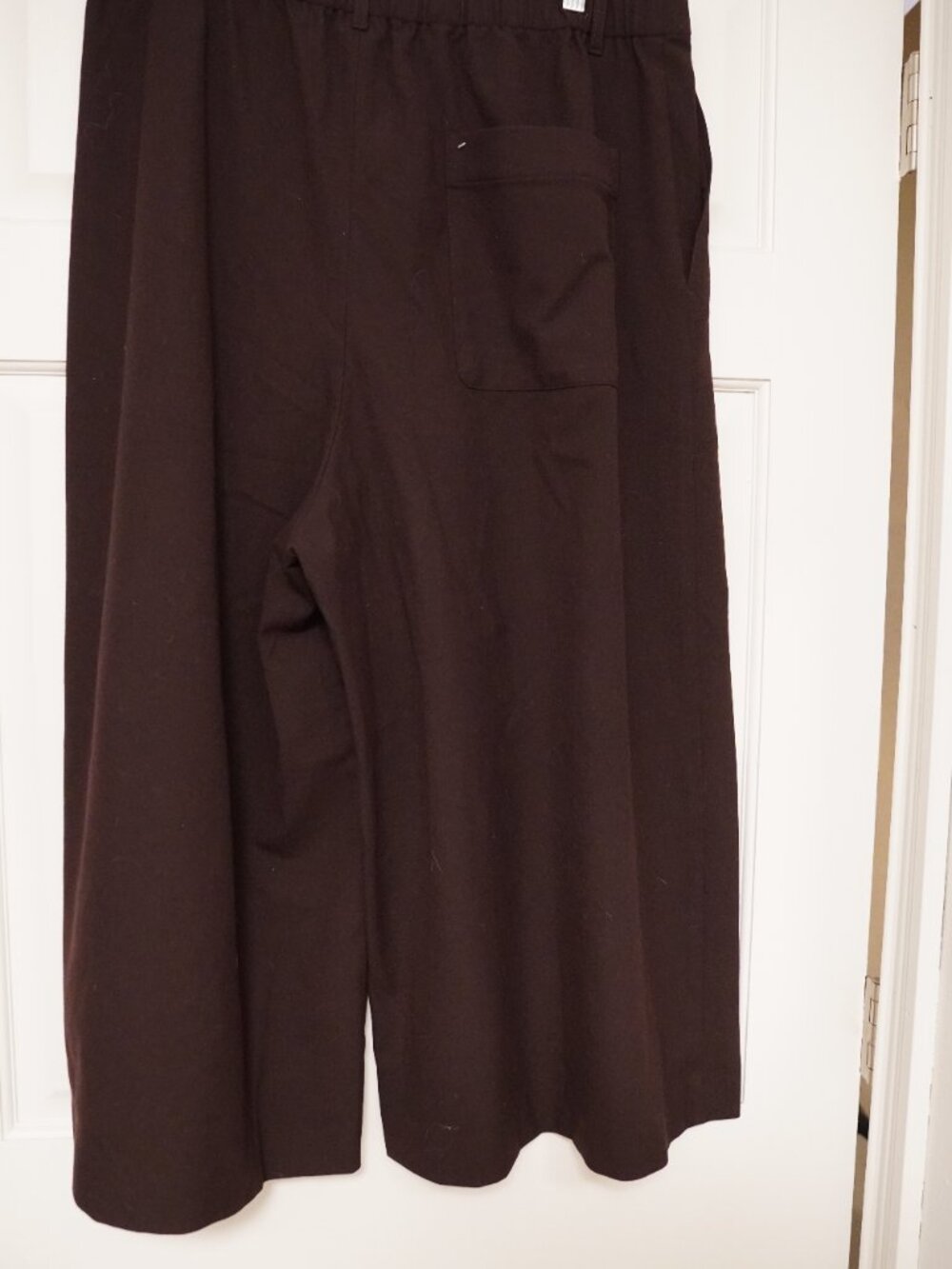 Uniqlo C Brown Wide Leg Pants XXL Pull On Elastic Waist Cropped Culottes - Picture 2 of 4